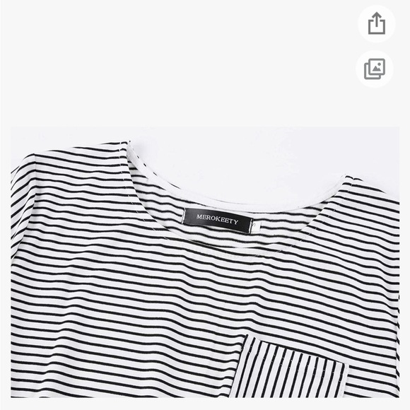 MEROKEETY Women's 3/4 Balloon Sleeve Striped High Waist Dress with pockets - Picture 8 of 11